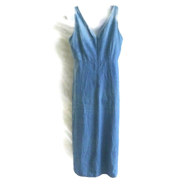 SOLD Laura Ashley Maxi Dress Zip Back Slits Tank Blu 12 - Picture 4 of 7